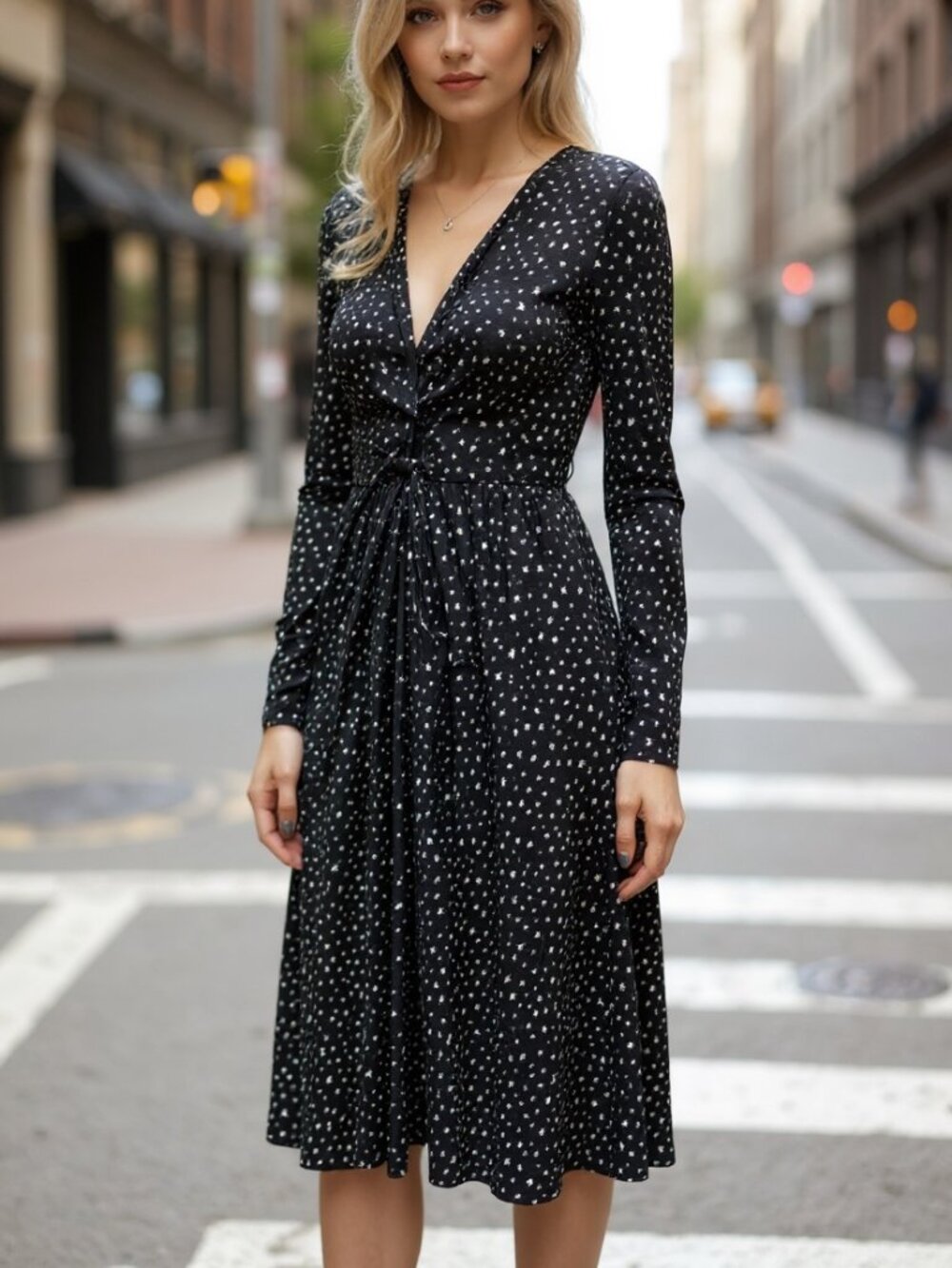 NWT LE SUPERBE DRESS SATELLITE BALLER STAR PRINT LONG SLEEVE MIDI SUPERSTARS S